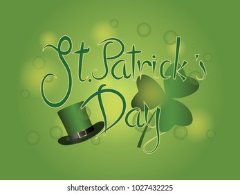 Typographic Happy Saint Patrick's Day logotype. Vintage Vector design greetings card or poster. Hand sketched Irish celebration design. typography badge with green hat and shamrock