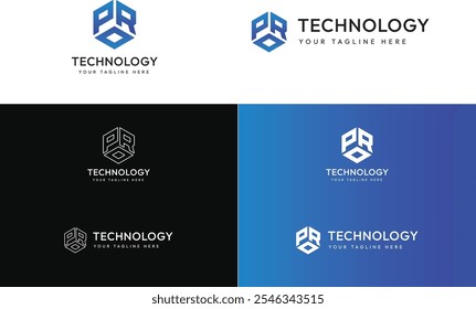 Typographic Hexagon gradient blue tech logo 