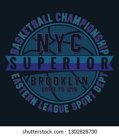 Typographic illustration of basketball theme badge. t shirt graphics