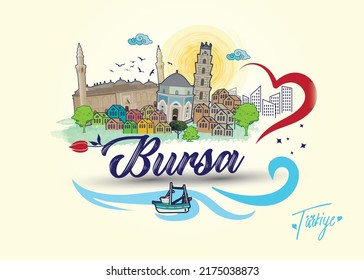 Typographic Illustration Of Bursa Silhouette In Turkey