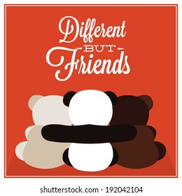 Typographic illustration with characters / Different but friends poster