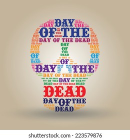 Typographic Illustration Day Of The Dead Colorful Sugar Skull