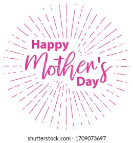 typographic illustration of Happy Mothers Day retro label with light rays. lettering composition