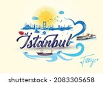 Typographic illustration of Istanbul silhouette in Turkey