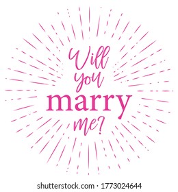 typographic illustration of MARRY ME retro label with light rays. lettering composition.