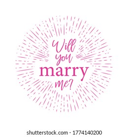 typographic illustration of MARRY ME retro label with light rays. lettering composition.