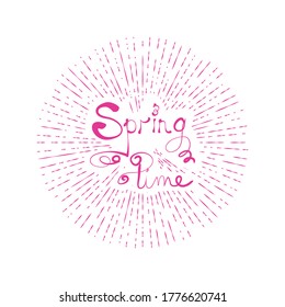 ilustración tipográfica de la etiqueta de texto retro SPRING TIME con rayos de luz. composición por letras.