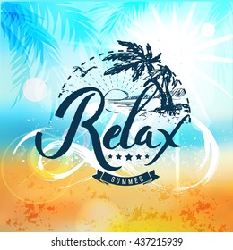 Typographic Label Letteringabstract Blur Sea Shore Stock Vector ...