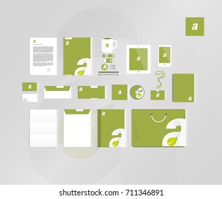 Typographic A logo. Corporate identity template set. Business stationery mock-up