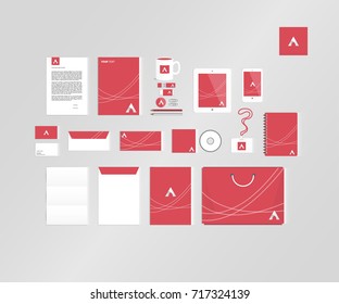 Typographic A logo. Corporate identity template set. Business stationery mock-up