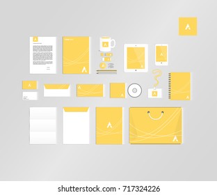 Typographic A logo. Corporate identity template set. Business stationery mock-up