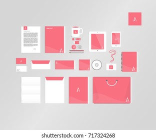 Typographic A logo. Corporate identity template set. Business stationery mock-up