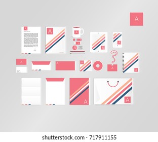 Typographic A logo. Corporate identity template set. Business stationery mock-up