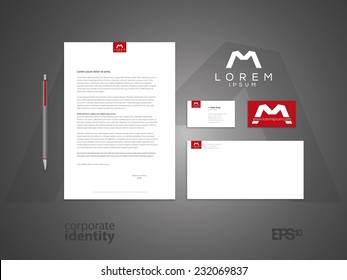 Typographic m symbol. Elegant minimal style corporate identity template. Letter envelope and business card design. Vector illustration.