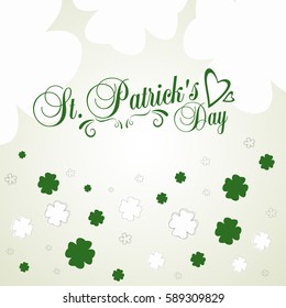 Typographic map dedicated to St. Patrick's Day with green elements and symbols of the holiday as postcard, background, business cards