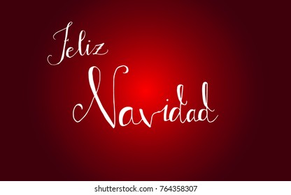 Typographic Merry Christmas banner. Lettering - "Merry Christmas" in spanish language " Feliz Navidad" for your design, isolated on red background. Vector graphic elements, perfect for Christmas