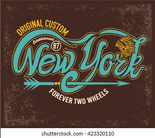 Typographic New York writing.Motorcycle Emblem