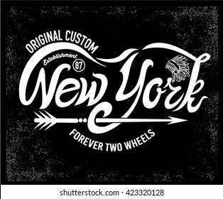 Typographic New York writing.Motorcycle Emblem