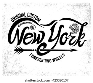 Typographic New York writing.Motorcycle Emblem