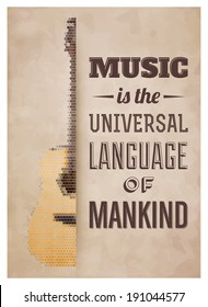 Typographic Poster with Acoustic Guitar - Music is the universal language of mankind