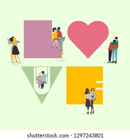 Typographic poster or card.Valentines Day concept.Different couples, heterosexual, gay and lesbian, mix race