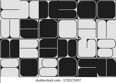 Typographic poster design composition with abstract geometric letters composition. Swiss art inspired vector graphic template made with simple linear typography and minimalist shapes and forms.