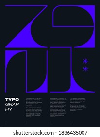 Typographic poster design composition with abstract geometric letters composition. Swiss art inspired vector graphic template made with simple linear typography and minimalist shapes and forms.