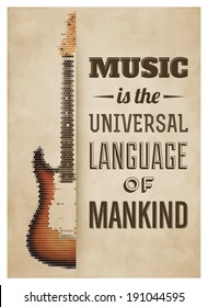 Typographic Poster with Electric Guitar - Music is the universal language of mankind