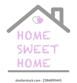 Afiche tipográfico Hogar hogar dulce hogar. Ilustración vectorial con techo y chimenea. ESP 10.