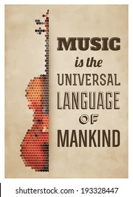 Typographic Poster with Violin - Music is the universal language of mankind