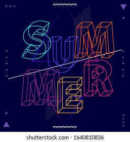 Typografisches Poster mit Wort Sommer. Geometrisches Rahmendesign.