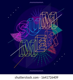 Afiche tipográfico con la palabra verano. Diseño de contorno geométrico.