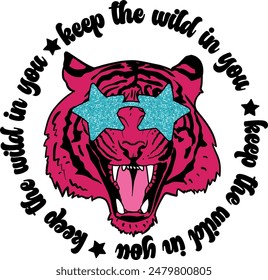 typographic print with tiger and  and slogan.  for t shirt printing, tee graphic design.
