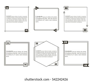 Typographic quote template. Quotes speech box and square isolated on white background. Vector illustration.