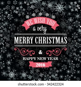 Typographic Retro Christmas Design on the winter snowflakes background