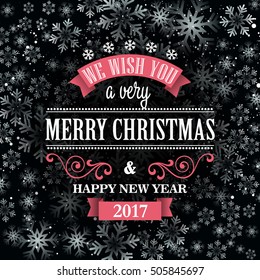 Typographic Retro Christmas Design on the winter snowflakes background