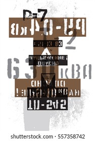 Typographic retro grunge abstract background with signs. Vector illustration.