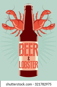 Typographic retro grunge beer poster with lobsters. Vector illustration.