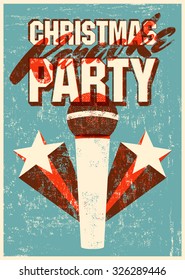 Typographic retro grunge Christmas karaoke party poster. Vector illustration.