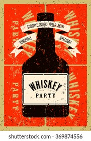 Typographic retro grunge design Whiskey Party poster. Vector illustration.