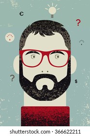 Typographic retro grunge poster with the thinking man. Concept vector illustration.