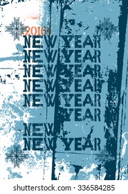 Typographic retro Happy New Year 2016 card design. Grunge vector illustration.