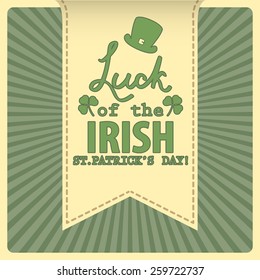 Typographic Saint Patrick Day Card with clover leaf. Vector background