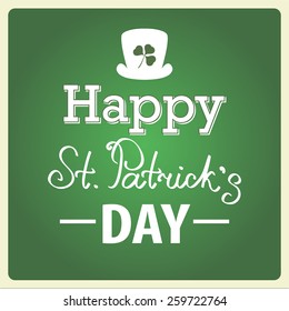 Typographic Saint Patrick Day Card with clover leaf. Vector background