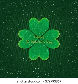 Typographic Saint Patrick's Day background. Vector design with clover leaves for greeting card, poster, flyer.