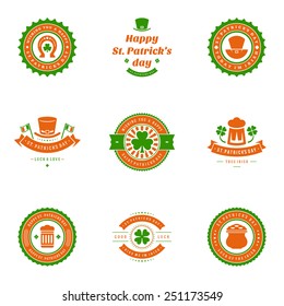 Typographic Saint Patrick's Day retro badges and labels. Vintage vector design elements for posters and greetings cards. 