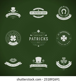 Typographic Saint Patrick's Day retro badges and labels. Vintage vector design elements for posters and greetings cards. 