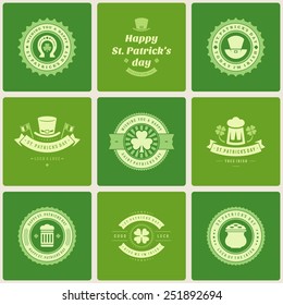 Typographic Saint Patrick's Day retro badges and labels. Vintage vector design elements for posters and greetings cards. 