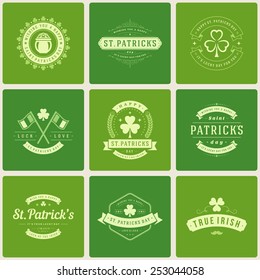 Typographic Saint Patrick's Day retro badges and labels. Vintage vector design elements for posters and greetings cards. 