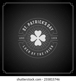 Typographic Saint Patrick's Day Retro Background. Vintage Vector design greetings card or poster. Chalkboard backdrop.